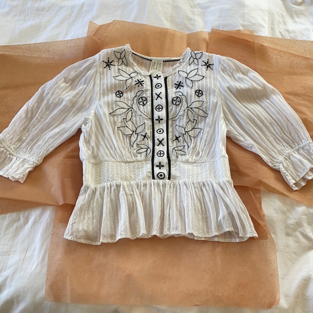 Meadow rue white blouses with black sticky detail